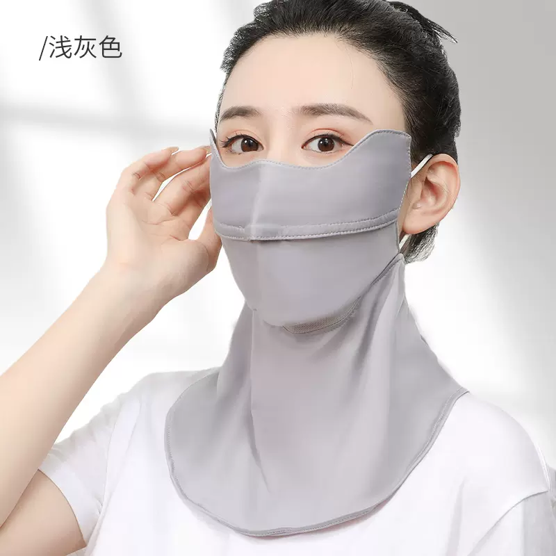 日本防晒面罩女全脸防紫外线护颈夏季冰丝薄款透气进口遮阳口罩mz-Taobao