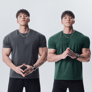 GD X Oriental Power Solid Color Cuff Shortening Tightening Short Sleeve T-shirt Men's Semi-tight Casual Sports Fitness Clothes
