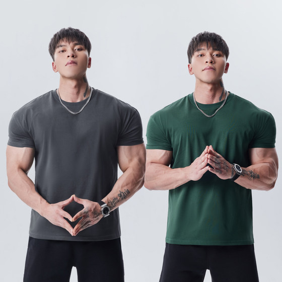 GD X Oriental Power Solid Color Cuff Shortening Tightening Short Sleeve T-shirt Men's Semi-tight Casual Sports Fitness Clothes
