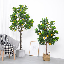 Nordic Large Artificial Lemon Tree Orange Tree Indoor Decorative Green Plant Bonsai Fake Flower Home Decoration Floor-Standing Fake Tree