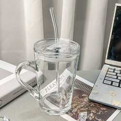 High-Looking Simple Straw Cup, Glass Cup, Male and Female Couple Mug, Home Office Tea Cup, Popular Water Cup