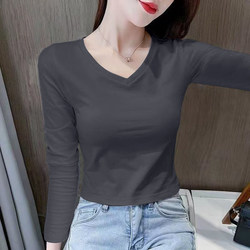Pure Cotton Long-Sleeved T-Shirt for Women, 2025 Spring and Autumn New Style, Stylish and Versatile, Casual Short Top for Petite Figures