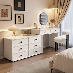 Cream-Colored Vintage-Style Dressing Table 2025 New Model with Integrated Chest of Drawers, Modern Minimalist Solid Wood Bedroom Vanity Storage Cabinet