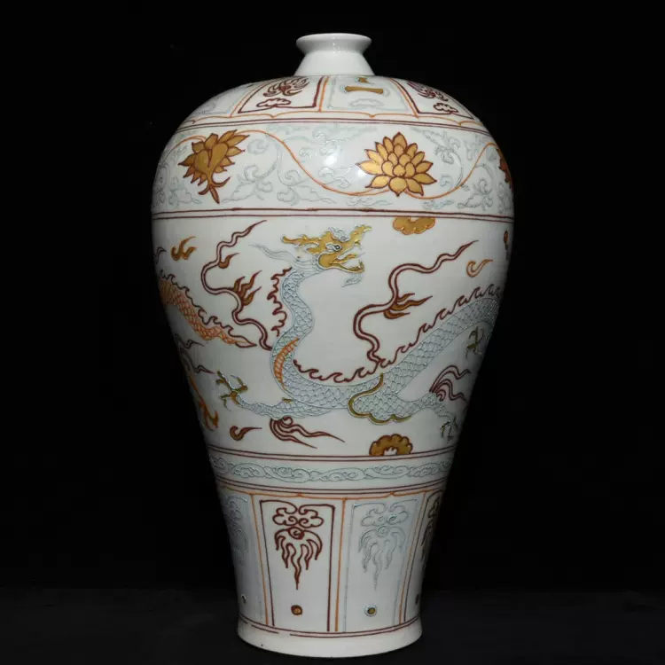 古玩古董瓷器陶瓷大清乾隆年制粉彩描金皮球花纹镂空转心葫芦瓶