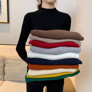 2024 spring and autumn new half -high collar large -size large -scale slimming bottoming shirt female tight sweater Korean versatile sweater
