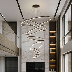 Living Room Villa Duplex Large Chandelier Simple Modern Light Luxury Apartment Hotel Open Staircase Loft Chandelier Round Shape