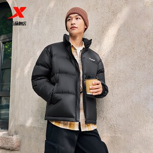 
Xtep Stand Collar Down Jacket for Men and Women Winter New Black Top Windproof Warm Cotton Couple Sports Jacket