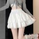 Large size white French ballet style fluffy cake skirt summer ruffled skirt high waist A-line lace skirt