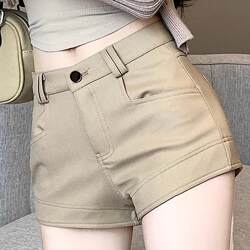 Plus-Size Elastic Suit Shorts for Women 2026 Khaki Loose Peach Pants Petite A-Line Hot Pants Boot Shorts