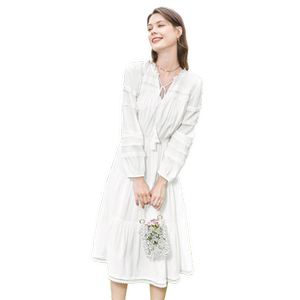 
betu Baitu Women's 2024 autumn clothing new high-waisted slim bohemian V-neck lace-up dress