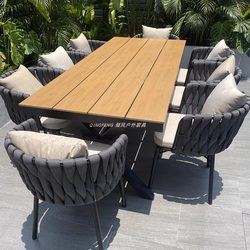 Nordic Creative Leisure Outdoor Table and Chairs Courtyard Garden Outdoor Aluminum Alloy Table Terrace Balcony Rattan Table and Chair Set