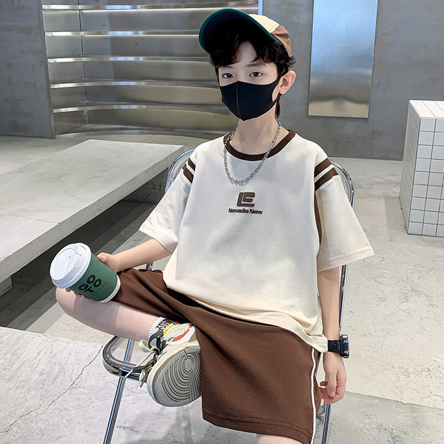 Trendy boy summer suit short-sleeved 2024 new medium and large children ...