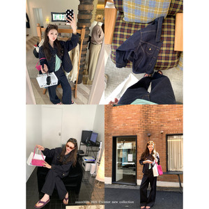 
aaaaxbbb Denim Club original cow color long-sleeved jacket fashionable slimming casual pants women's autumn denim suit