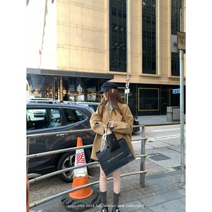 aaaaxbbb Toronto album Brown short trench coat pure cotton lapel pocket design fashionable coat
