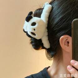 Cartoon Panda Plush Hair Clip for Women, Autumn and Winter Hairpin for Updos, Cute Hair Accessory, Shark Clip Hair Ornament