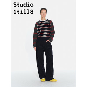 
Studio1till8 navy striped/brown striped pullover sweater striped splicing sweater for women in autumn and winter
