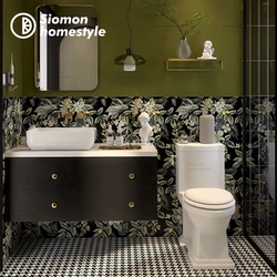 Western-Style French Retro Houndstooth Small Tiles with Floral Patterns, Olive Green Wall Tiles for Bathroom, Kitchen, Balcony, and Restroom