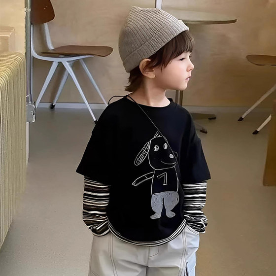 
Children's pure cotton fake two-piece long-sleeved T-shirt in spring and autumn new style boy's fashionable casual top English versatile T-t-tress