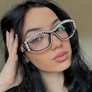 
Cat-eye frame glasses small frame with diamond flat anti-blue light glasses frame fashionable cat-eye style high-end street photography frame
