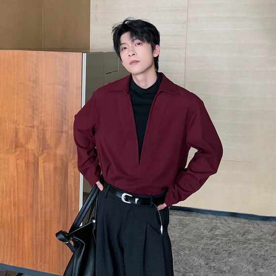
Hualun autumn and winter German velvet wearable bottoming shirt men's fake two-piece top men's Korean style high-end long-sleeved T-shirt