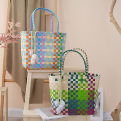 Hand-Woven Bag, Premium Version, New Colorful Women's Basket, Souvenir Basket, Beach Tote, Large Capacity Storage Basket