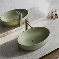 Household Ceramic Countertop Basin Creative Metallic Olive Green Oval Washbasin Hotel Bathroom Washbasin