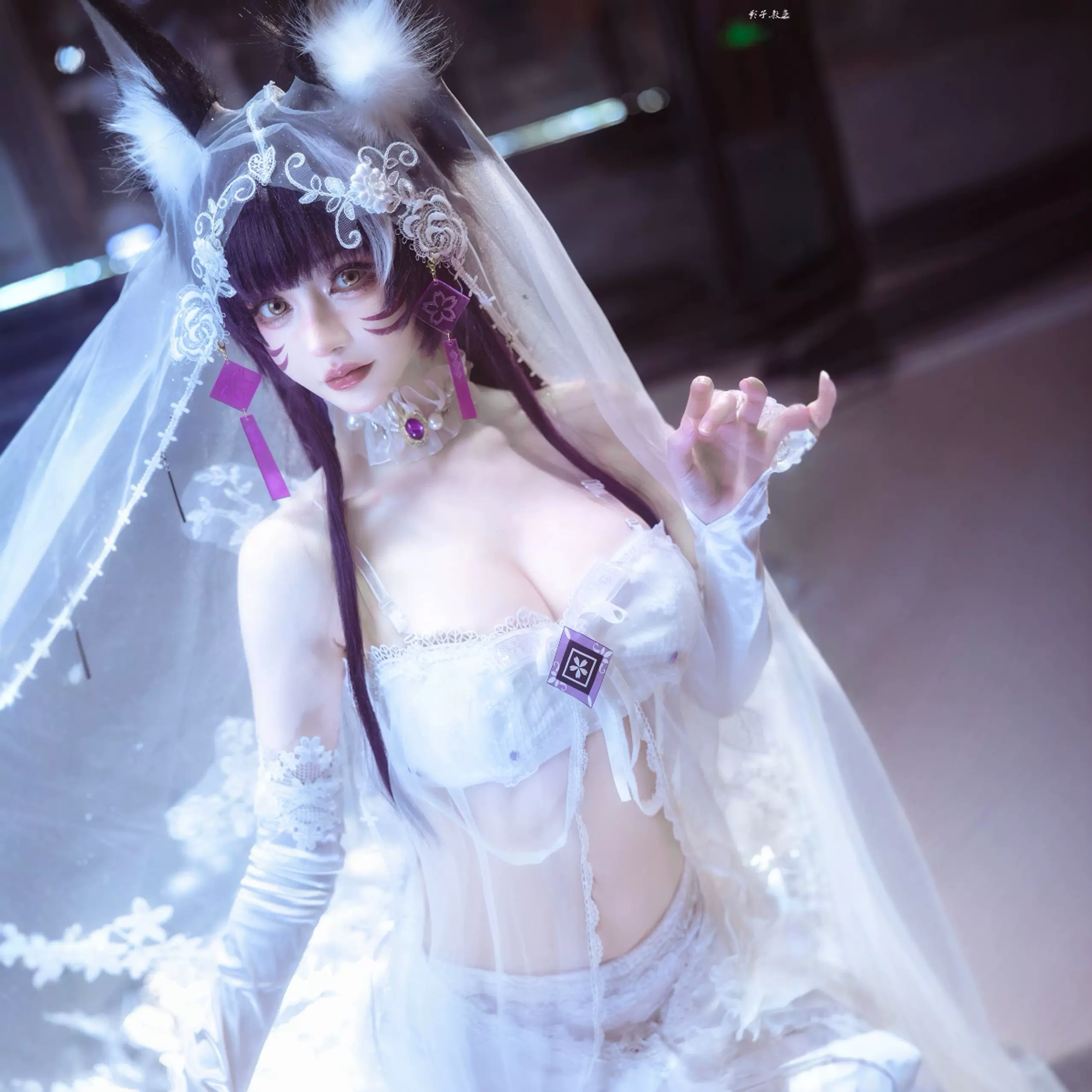 爪爪匣子】碧蓝航线cos 武藏誓约婚纱紫藤花的无暇心意