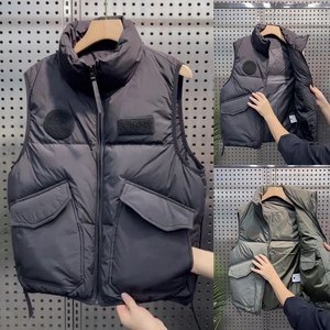 Winter new down jacket vest male workers are equipped with lingering plus cotton shoulder leisure and warm self -cultivation pure color vest jacket