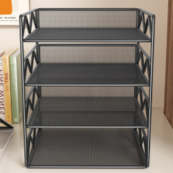 File Storage Rack Desktop Office Supplies Organizer A4 Paper File Bookshelf Folder Archiving Desk Multi-Layer Organizer Office Desk Multifunctional Iron Art Workstation Book Stand Shelf