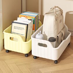 School Bag Storage Box with Wheels, Under-Desk Organizer, Classroom Book Storage Box, Book Basket, Movable Storage Rack
