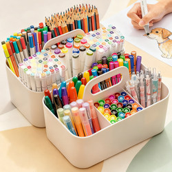 Pen Holder with Handle, Divided Desktop Storage Box for Students, Children's Partitioned Pen Container, Large Capacity, Super Large, Creative, Cute, High-Color Pen, Brush, Calligraphy Brush, College Dormitory, High-End