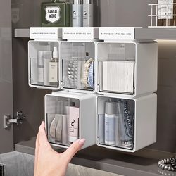 Wall-mounted storage box with oblique opening under mirror cabinet