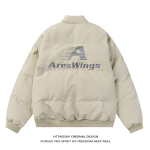 HTTAOSUP national trend American embroidered cotton jacket warm oversize cotton jacket couple thickened bread jacket men