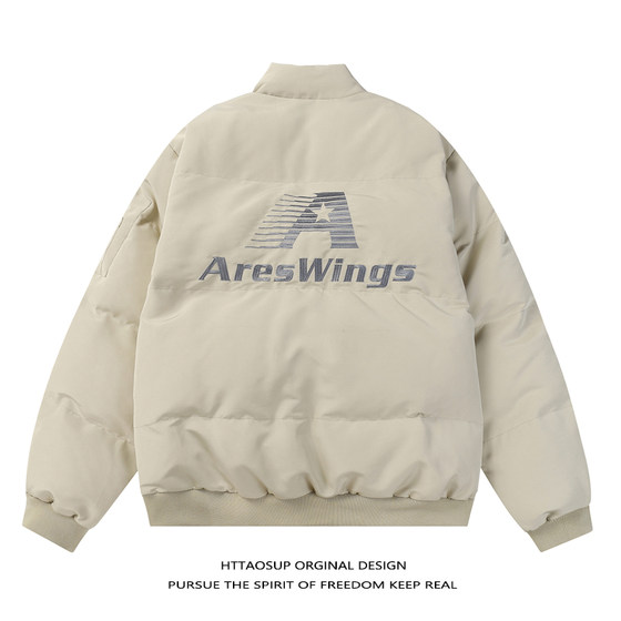 HTTAOSUP national trend American embroidered cotton jacket warm oversize cotton jacket couple thickened bread jacket men