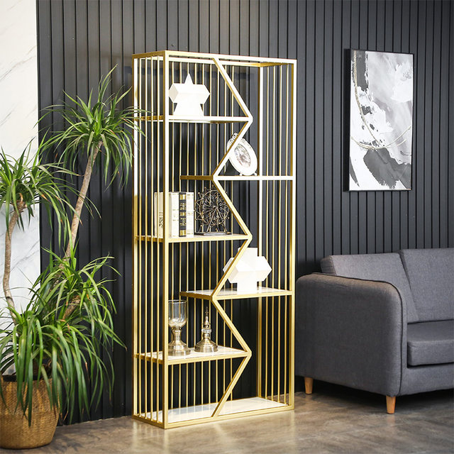 Nordic iron art storage rack bookshelf light luxury floor-standing ...