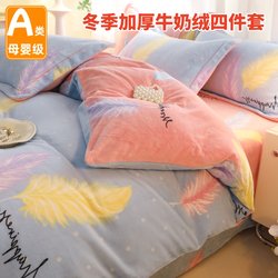 Class a Thickened Warm Milk Velvet Four-Piece Bedding Set, Including Bed Sheet, Duvet Cover, Fitted Sheet, Coral Velvet, Premium Cotton Velvet Three-Piece Set 4