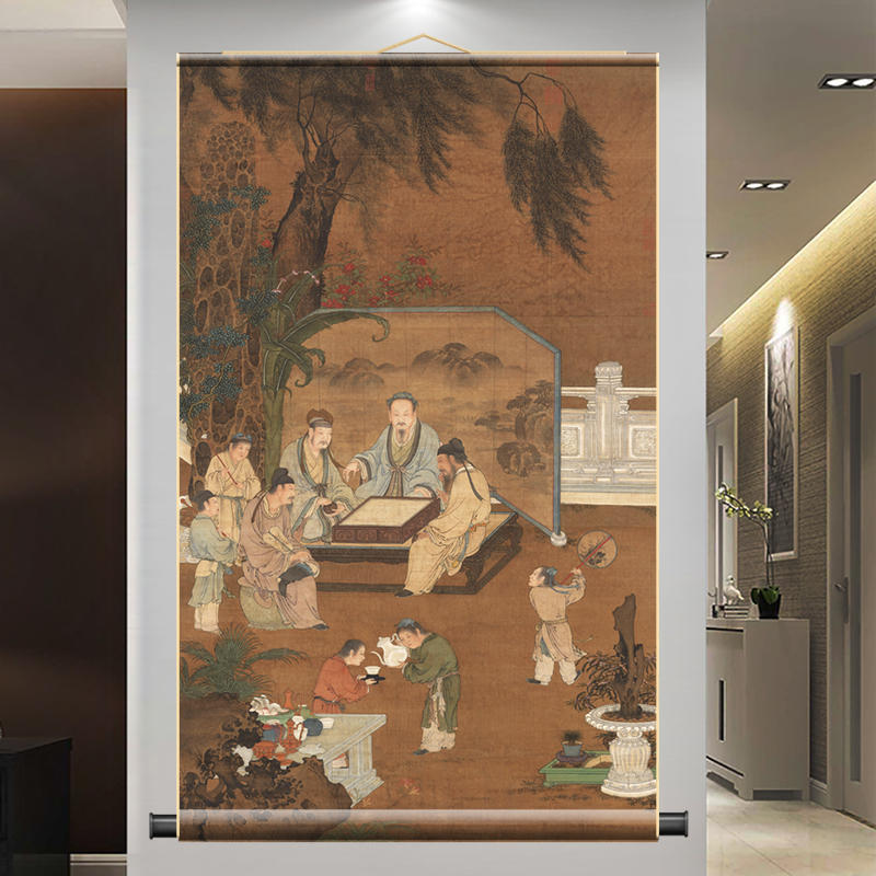 宋画十八学士图高清人物画芯微喷绢布临摹画稿国画客厅玄关书房画-淘宝网