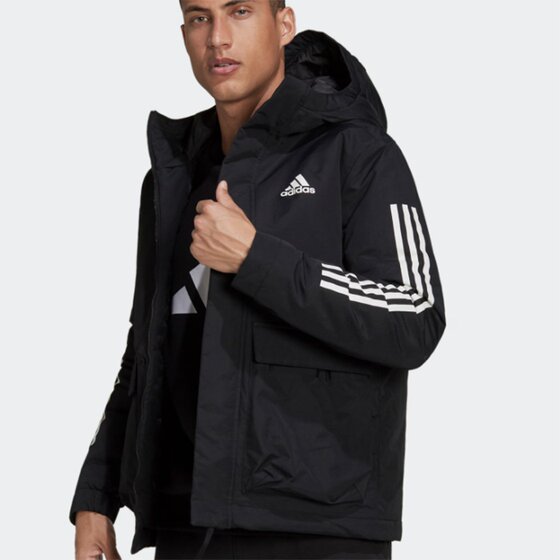 Adidas men's classic three-stripe hooded windproof and warm sports and casual cotton jacket GT1688 1691