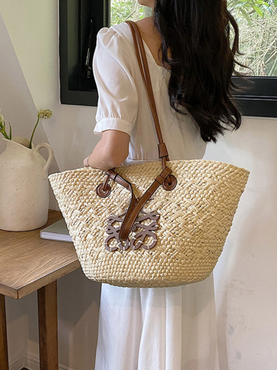 Borsa Spiaggia In Paglia Intrecciata - Vintage E Capiente, Con Doppio Manico E Tasca Interna - Foto 10