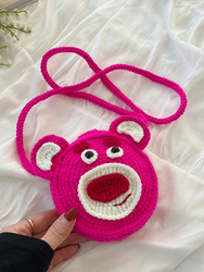 Hand-knitted Bag, Crochet Yarn, Strawberry Bear Mobile Phone Bag, 2023 Homemade Mini Cute Crossbody Bag For Girlfriend