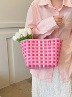 Korean Ins Niche Woven Vegetable Basket Bag Women's Resort Style Beach Bag Hand-held Meal Bag Toiletry Bag Straw Woven Bag