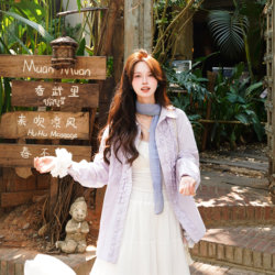 Korean Style Pleated Design Shirt, Loose and Casual, Layered Look, ins Style, Versatile for Spring and Autumn, High-End Feel, Purple Shirt with a Turn-Down Collar