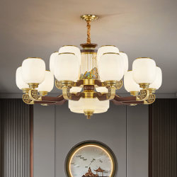 New Chinese-Style Chandelier, Solid Wood Living Room Main Light, High-End Copper Villa Lobby Duplex Floor Lamp, Chinese Style 2025 New Model