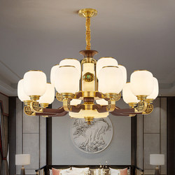 New Chinese-Style Solid Wood Living Room Chandelier, Chinese-Style All-Copper Villa Mezzanine Large Chandelier, High-End Home Lighting Fixtures