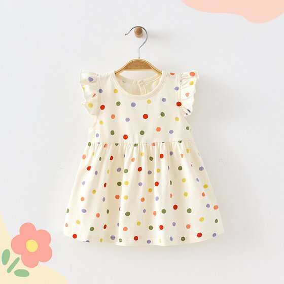 
0-7 years old Binbin baby girl princess dress children's pure cotton dress summer thin flying sleeve floral dress spring and summer