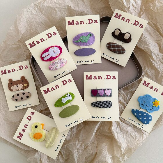 
Korean version of cute colorful flowers and small animals bangs clip non-woven hair clip children's fabric BB clip baby side clip