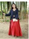 Spring and Autumn Solid Color Large Pocket Skirt Literary Retro Cotton and Line Long Skirt Half Body A-line Skirt Red Big Swing Umbrella Skirt