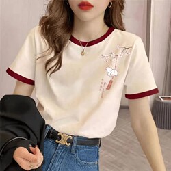 Pure Cotton New Chinese Style Cheap 9.9 Short-Sleeve T-Shirt for Women, Summer Wear, Printed Top for Older Children