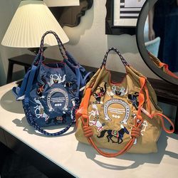 Japanese-Style Ball Chain Eco-Friendly Bag Embroidered New Wanlima Nylon Crossbody Shoulder Bag Shopping Bag Large Capacity