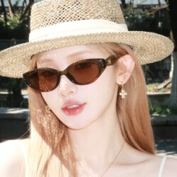 Korean Style Retro Old Money Style Cat-Eye Brown Polarized Sunglasses for Women, High-End, Small Face, Summer Beach Sun Protection Sunglasses